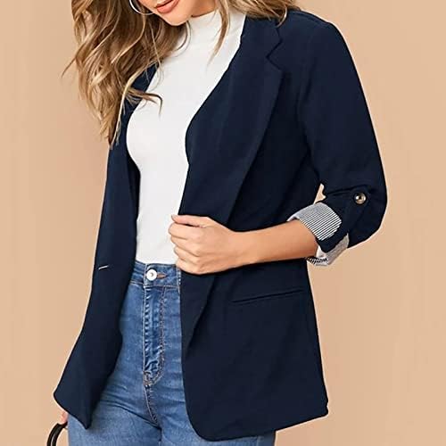 Ženska casual otvorena prednja blejzer ležerna lagana kolut za rukave Košulja Radna jakna Office Cardigan jakna s džepovima