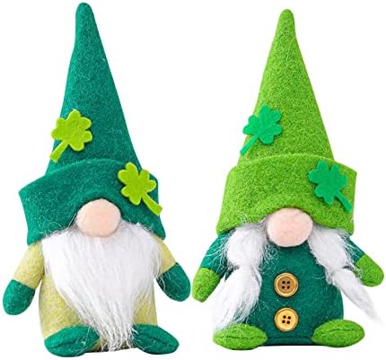 Weiping lf. Patrick's Day Gnomes dekor 2 pakiranje, irski leprechaun gnome plišani ukras Tomte elf patuljak s Shamrockom