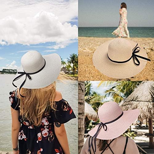 Ženski fleksibilni ljetni slamnati šešir za sunčanje na plaži sklopivi Šeširi širokog oboda s mašnom od 950