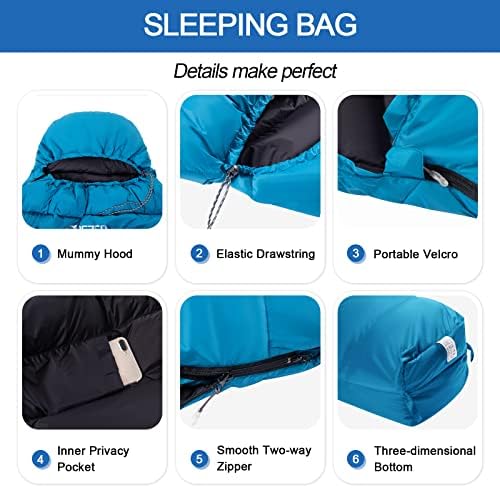 Qezer Ultralight Down vreća za spavanje za odrasle 44-62 stupnjeva F sa 600 snage punjenja, kompaktna ljetna vreća za spavanje