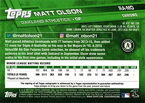 2017 Topps Chrome ra-mo Matt Olson certificirani autogram bejzbol rookie kartica