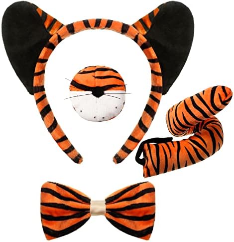 + 4 kom dječji setovi Tigrovih kostima za Mardi Gras traka za glavu s tigrovim ušima rep nos Kravata Leptir mašna kostim
