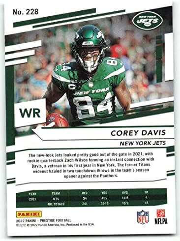 2022. Panini Prestige 228 Corey Davis New York Jets NFL nogometna trgovačka karta