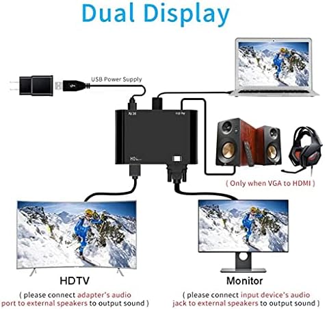 Fzzdp vga do 3 u 1 adapter razdjelnik s dvostrukim zaslonom s 3,5 mm audio pretvarač za PC projektor HDTV Multi-Port