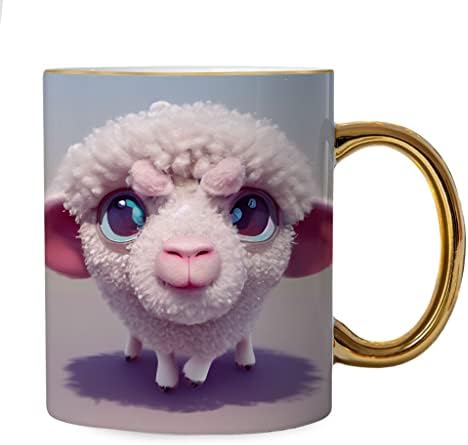 Vilinska ovčja šalica-seoska šalica sa zlatnim rubom i ručkom-Slatka dizajnerska šalica