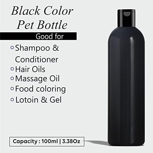 Zenvista 3,3oz/100 ml crne djevičanske ljubimce prazne boce s crnom kapicom za fliptop, okrugle putničke boce, boce za recikliranje