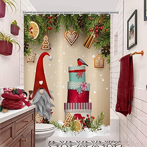 GCIREC Božićni gnomi zavjesa za tuširanje, slatki gnomi crveni kardinalni ptičji borovi borovi božićni kupaonica zavjesa