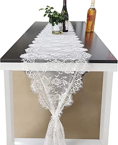 HDFSP 120x14in bijeli čipkasti trkač, vintage boho stol trkač s cvjetnim za sjenicu za stolicu, vjenčani rustikalni stol