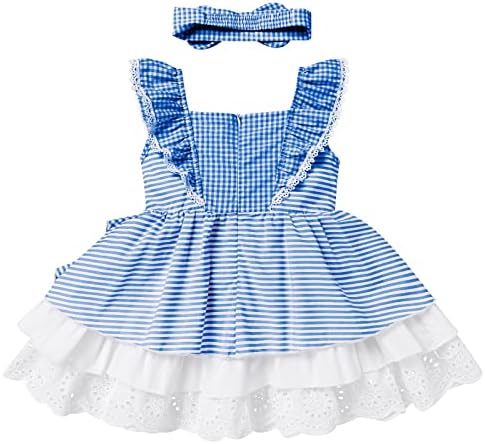 Outfit za dječje karirane malu djecu bez rukava vintage čipka Gingham Princess haljina A-Line Strepped Casual Party haljine