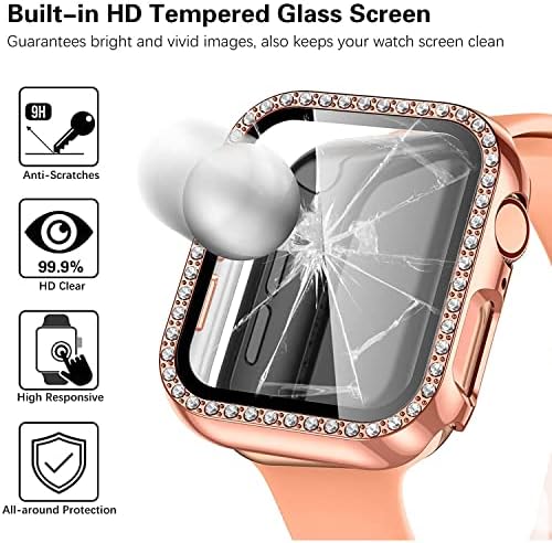 Bling dijamantni futrola za Apple Watch 45 mm s ugrađenim zaslonom zaslona od kaljenog stakla, tvrdog PC zaštitnog odbojnika