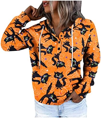 Halloween s kapuljačom dukserice za žene pulover kapuljače vrhovi slatka mačka print casual dukserice dugih rukava