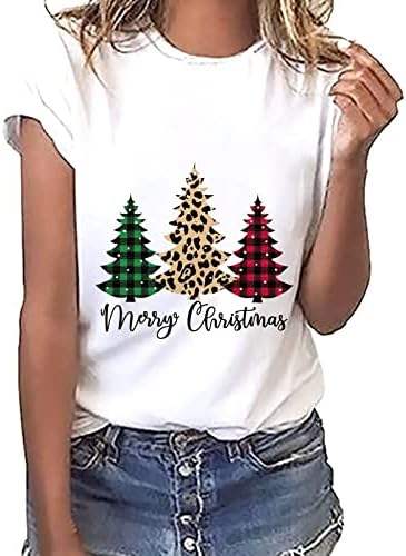 Ženske majice božićno drvce Kabed tiskane bluze Teen Girls kratki rukavi odmor majice za ljeto povremene majice