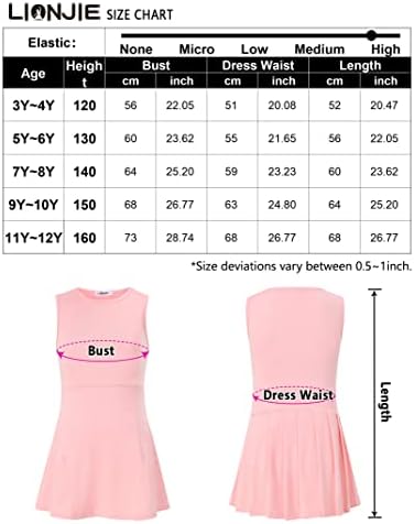 Lionjie Girls bez rukava atletske suknje set s ugrađenim kratkim hlačama-Teniska haljina za golf Solid Sport Outfit 3-12