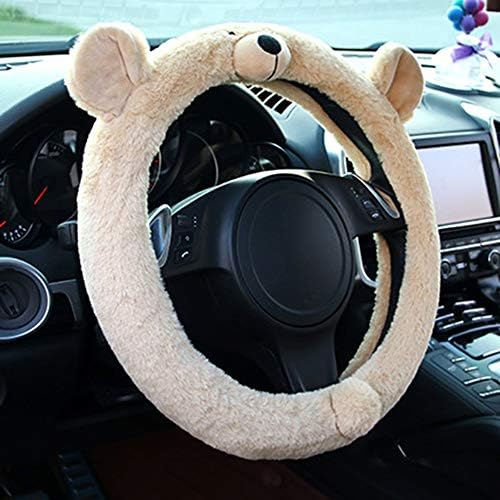 Raxinbang crtani medvjed oblik Kratki plišani poklopac volana za volan, zalihe zimskih automobila, promjera 38 cm topli