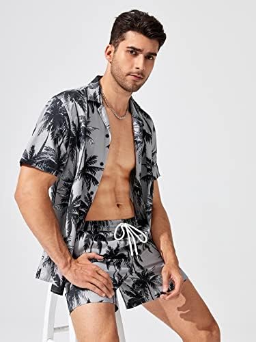 Gorglitter muški 2 -komadni kratki set odjeće Palm Tree grafički havajski set gumb dolje na plaži košulje odijela