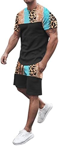 Muškarci Summer Fashion Casual Colorblock Tiskani okrugli vrat Pulover Kratki rukav i srednji struk muški havajski setovi