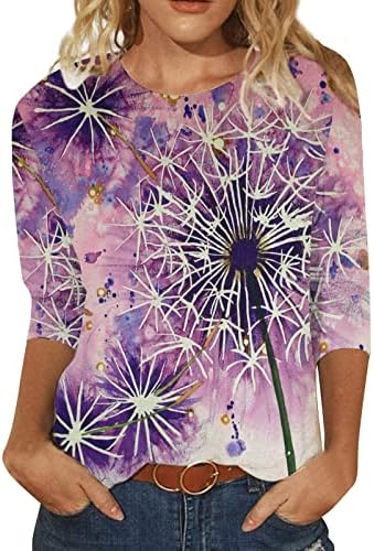 Pamučne mješavine ženske košulje ženske 3 od 4 rukav posade vrata cvjetna majica za tiskane latice gornje ležerne duge rukave