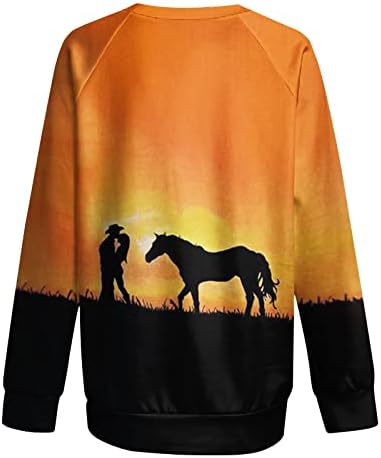 Zapadni krajolik dukseri za žene vintage kaubojske košulje košulje dugi rukavi raglan pulover pulover posada vrat vrhovi