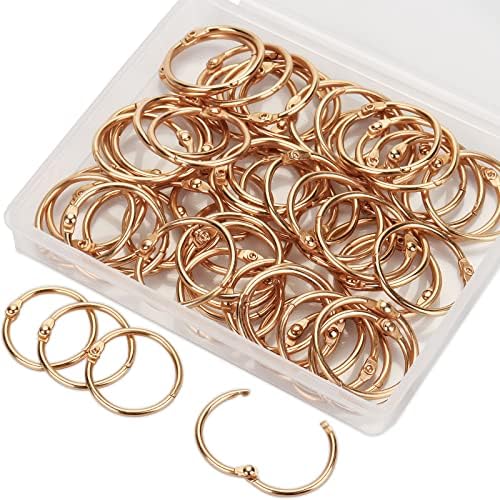 Prstenovi metalnih veziva od 1 inča 60 pcs ružičastog zlata labavi listovi lišća, prstenovi za uredske knjige, privjeske