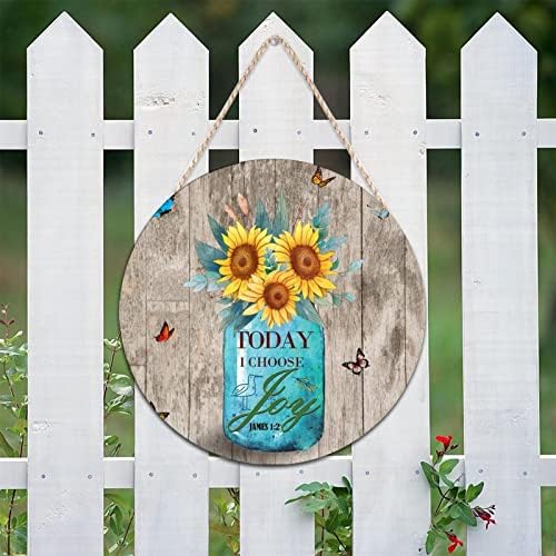 Znak dobrodošlice za prednji trijem danas odabirem radost okrugli drveni natpisi suncokret cvjetni leptir zidni znak nevolja