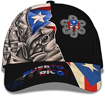 Mens Womens Prilagodno ime bejzbol šešir grafička žaba ljubitelj životinja Portoriko Cvjetna zastava poklopac za zastavu
