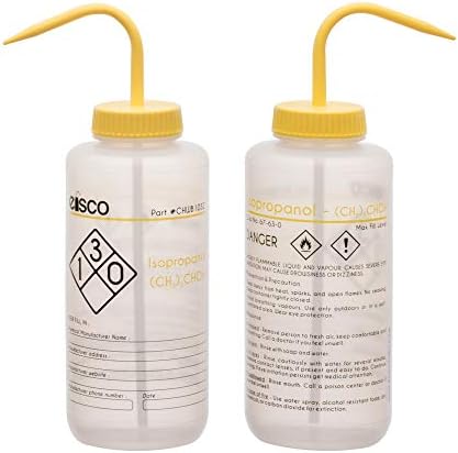 EISCO 6pk boca za pranje za izopropanol, 1000ml - označena s kemijskim i sigurnosnim informacijama koje su kodirane u boji