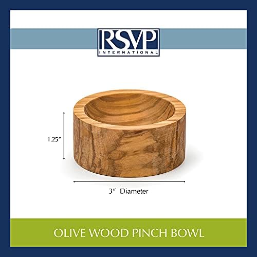 RSVP Međunarodni začin za maslinovo drva Pinch Bowl, 3 | Rustikalna, prirodna autentična talijanska maslinasto drvo | Klasični
