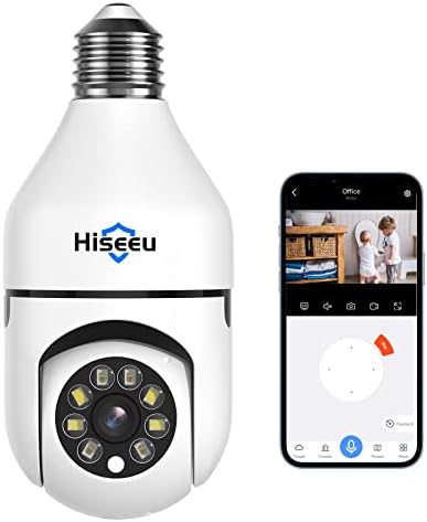 HISEEU Wireless žarulja kamera, 2,4GHz WiFi žarulja kamera, 2-smjer-audio, otkrivanje i alarm pokreta, 3MP noćni vid u boji