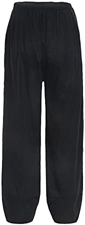 Iopqo Žene ležerne labave elastične pamučne pamučne hlače boho ispis obrezane široke hlače za noge harem hlače