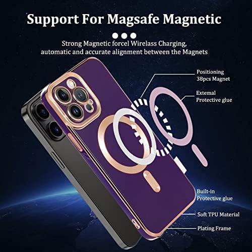 Magnetska futrola za iPhone 13 Pro Case Magsafe s zaštitom kamere za oblaganje zlatnih ruba mekim futrolom za šok za šok
