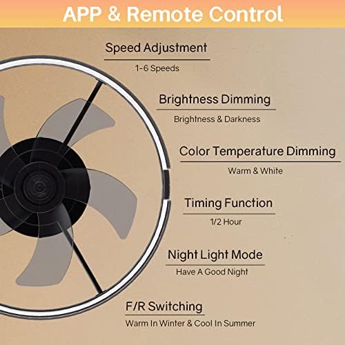 Crni stropni ventilator sa svjetlom - Moderni flush nosač niskog profila stropni ventilatori TIMING APP daljinski upravljač,