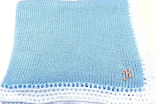 Sona pletena kukičana završena plava pamučna bijela obloga za bebe s monogramom