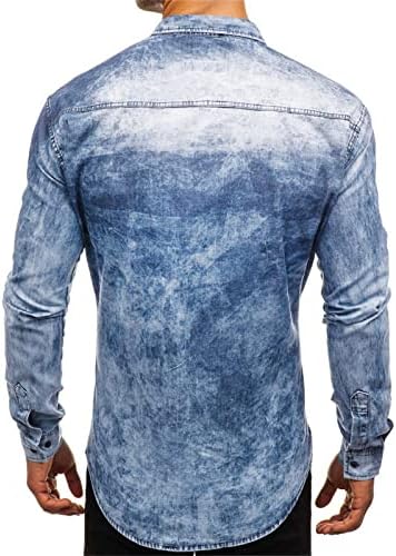 DGKAXIYAHM muške kontrastne boje košulja s dugim rukavima Vintage FIT FIT Jeans Shirts nadmašuje haljinu s uznemirenom gumbom