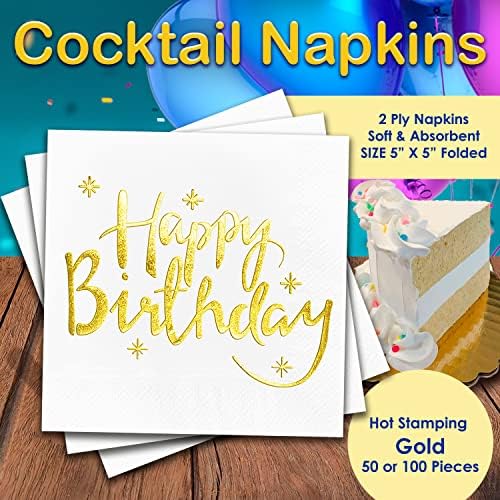 Sretan rođendan salvete koktele za jednokratnu upotrebu papira Zlatna folija 100 komada pakiranje 2 PLY 5 x5 inča pića za