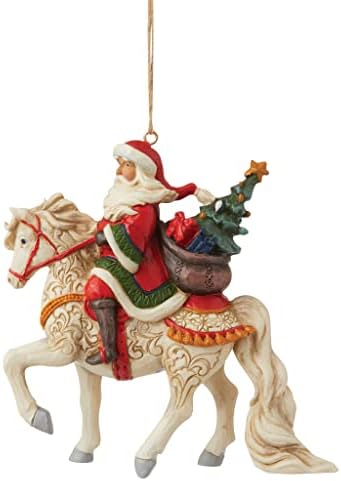 Enesco Jim Shore Heartwood Creek Djed Mraz jahanje bijelog konja Ornament, 4,33 inča, višebojan za Božić