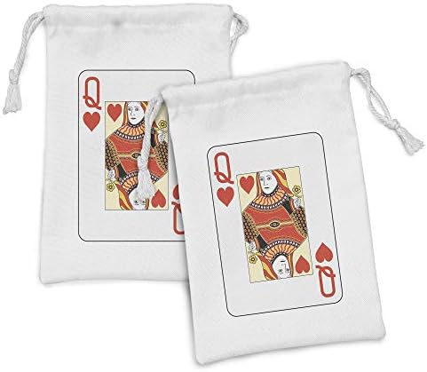 Ambsonne Queen Tkanina za torbicu od 2, Queen of Hearts Play Card Casino Design Game Poker Blackjack, mala vreća za vuču