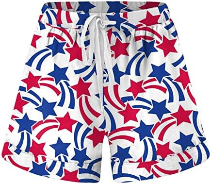 Ruiruilico Ženske ljetne kratke kratke hlače 4. srpnja američka zastava Baggy Elastic Elastic Flowy Beach Shorts s džepovima