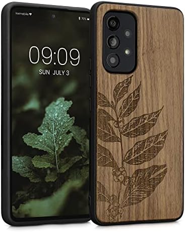 KWMobile Wood futrola kompatibilna sa Samsung Galaxy A53 5G futrolom - Poklopac - Listovi i bobice tamno smeđe boje