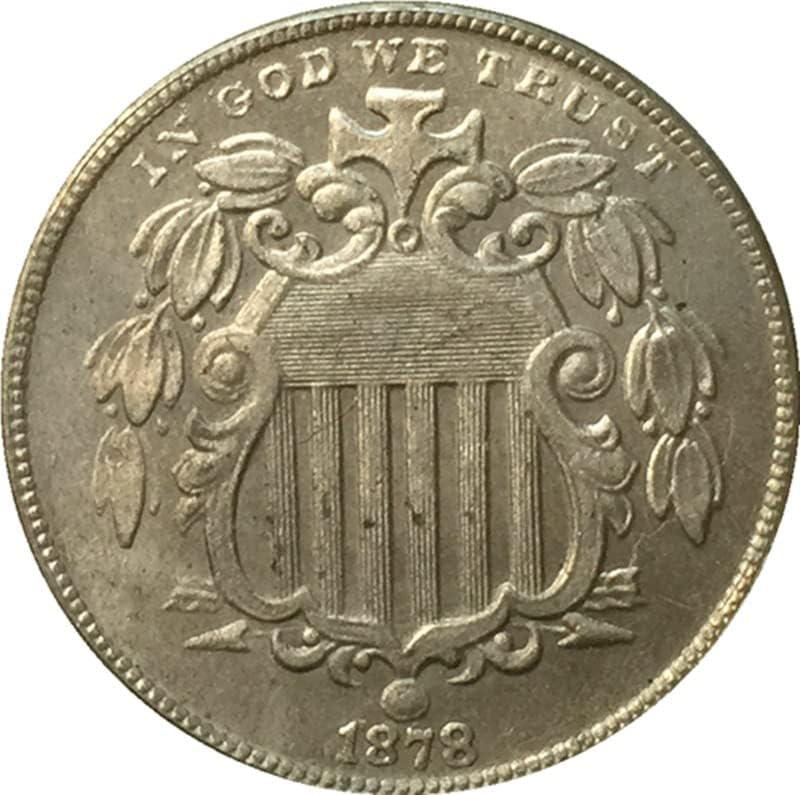 20,5 mm1878 Američki nikl novčić nikl kovanice Antique Crafts Strani prigodni kovanice