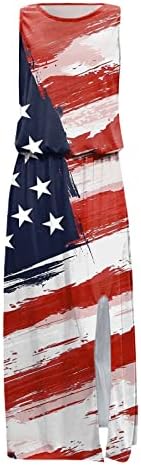 4. srpnja haljina za žene casual Patriotska američka zastava Long maxi haljine ljetne haljine bez rukava s džepom