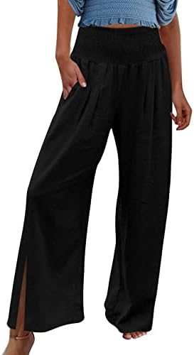 Iaqnaocc hlače za žene, casual visokog struka s širokim nogama plaža palazzo hlača s džepovima