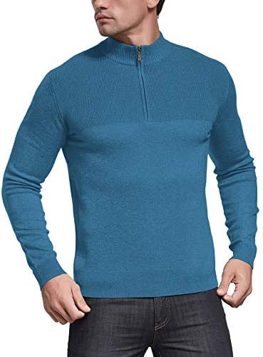 Nitagut muški vitki fit zip up mock vrat Polo džemper ležerni džemper dugih rukava i pulover džempera s rebrastim rubom