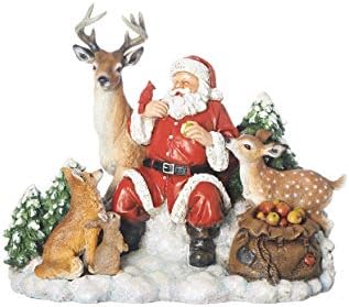 Josip's Studio by Roman - Djed Mraz sa životinjama Figura, 8.75 H, božićna kolekcija, smola i kamen, ukrasni, dekor doma,