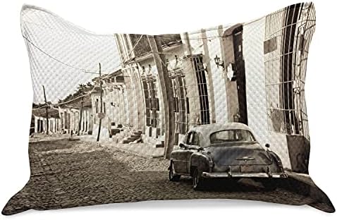 Ambsonne Vintage Car pleteni prekrivani jastuk, Old Americar u kolonijalnim ulicama Trinidada na Kubi povijesnoj slici, standardni
