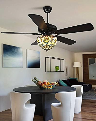 Tiffany stropni ventilator Svjetlo učvršćenja od 42 inča vintage ventilatora za drveni luster s daljinskim upravljačem LED
