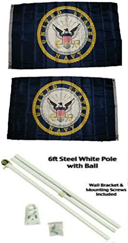 AES mornarička amblem 3'x5 'Poliester 2 Ply dvostrana zastava s 6' bijelom zastavom Pole s kuglom Topper