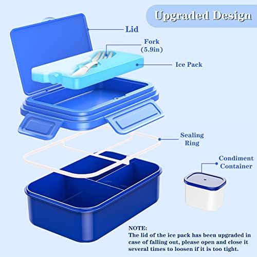 Bento kutija za djecu, spremnici za ručak za odrasle od 1400 ml s uklonjivim paketima leda i priborom za jelo, spremnik za