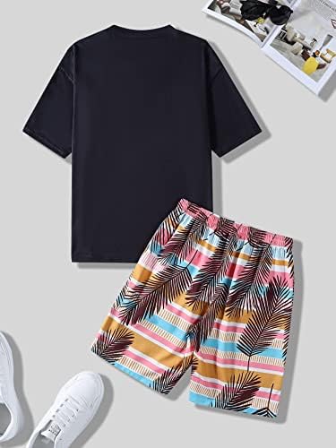Dvodijelna odjeća za muškarce slova i tropske tiskane majice i kratke kratke hlače struka