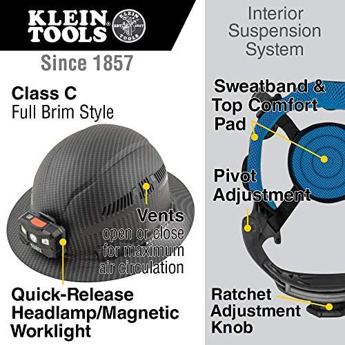 Klein Tools 60347 Tvrdi šešir, odjavljeni puni rub, klasa C & 29025 punjivi litij-ion prijenosna baterija za napajanje Klein