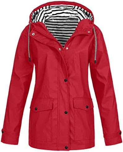 UODSVP Ženski kaput od solidne kišne jakne Outdoor Plus vodootporna kapuljača s kapkom od vjetra